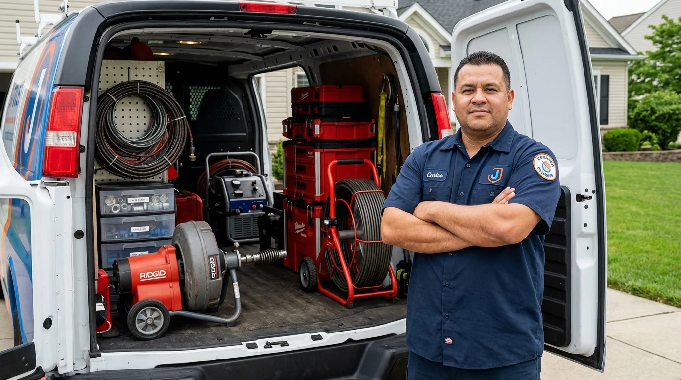 Professional drain cleaning equipment and Johns Plumbing LLC plumber in Maud