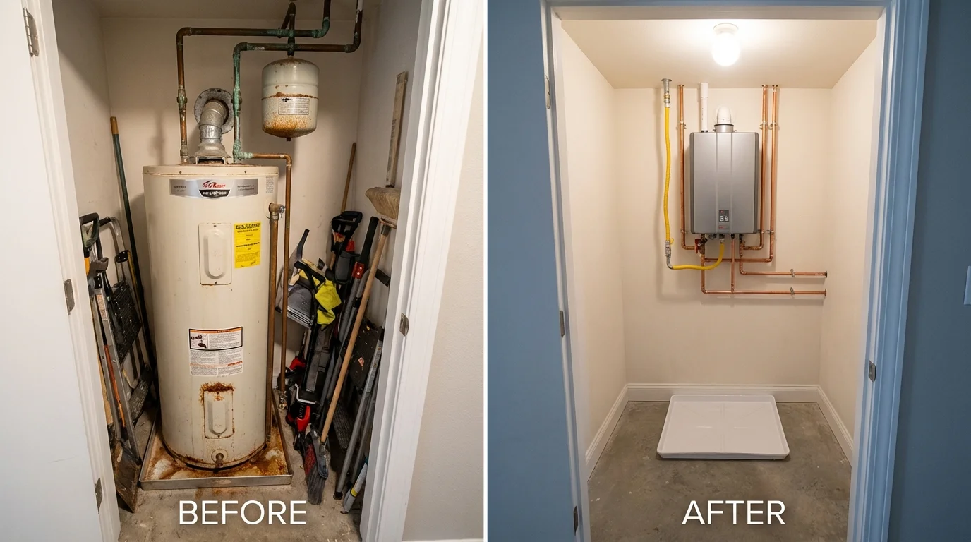Tank water heater versus wall-mounted tankless unit comparison for Maud, TX homeowners